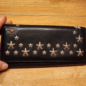 Jimmy Choo Black Leather Wallet with Mixed Metal Star Studs
